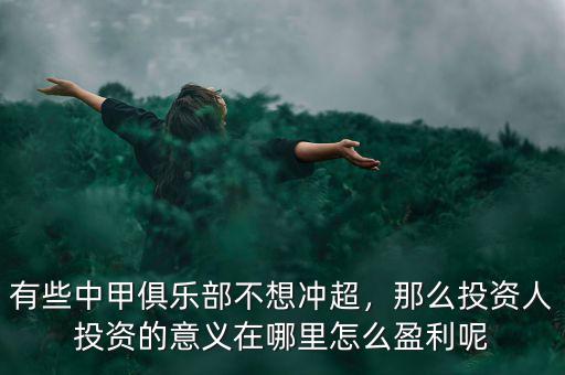 有些中甲俱樂(lè)部不想沖超，那么投資人投資的意義在哪里怎么盈利呢