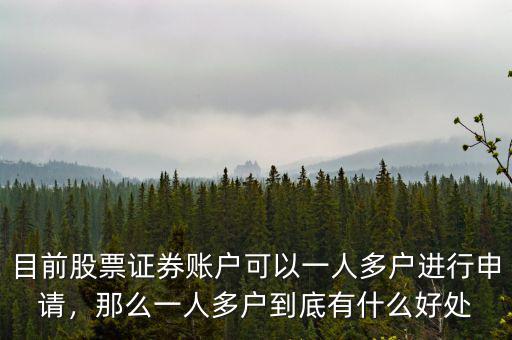 目前股票證券賬戶可以一人多戶進(jìn)行申請(qǐng)，那么一人多戶到底有什么好處