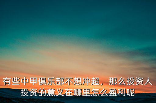 有些中甲俱樂部不想沖超，那么投資人投資的意義在哪里怎么盈利呢