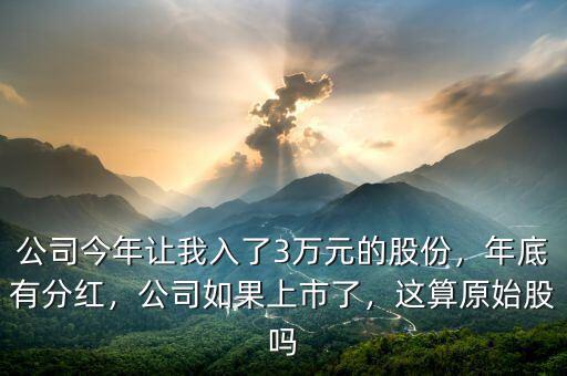 公司今年讓我入了3萬元的股份，年底有分紅，公司如果上市了，這算原始股嗎