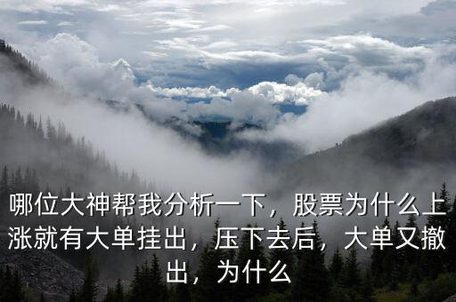 哪位大神幫我分析一下，股票為什么上漲就有大單掛出，壓下去后，大單又撤出，為什么