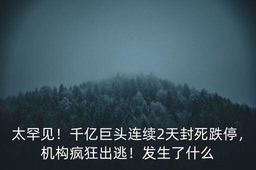 太罕見(jiàn)！千億巨頭連續(xù)2天封死跌停，機(jī)構(gòu)瘋狂出逃！發(fā)生了什么