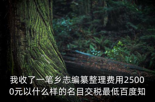 我收了一筆鄉(xiāng)志編纂整理費(fèi)用25000元以什么樣的名目交稅最低百度知