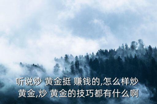 聽說炒 黃金挺 賺錢的,怎么樣炒 黃金,炒 黃金的技巧都有什么啊