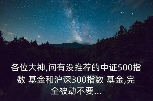 各位大神,問有沒推薦的中證500指數 基金和滬深300指數 基金,完全被動不要...