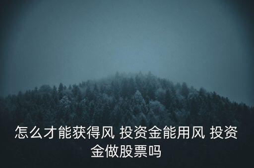 怎么才能獲得風 投資金能用風 投資金做股票嗎