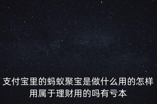 支付寶里的螞蟻聚寶是做什么用的怎樣用屬于理財用的嗎有虧本