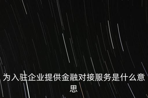 為入駐企業(yè)提供金融對接服務是什么意思