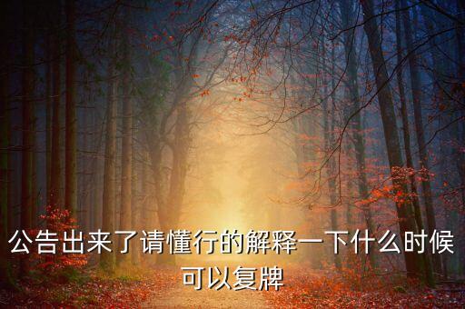 公告出來(lái)了請(qǐng)懂行的解釋一下什么時(shí)候可以復(fù)牌