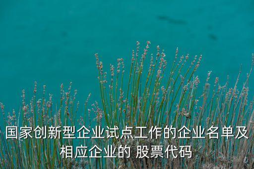 國(guó)家創(chuàng)新型企業(yè)試點(diǎn)工作的企業(yè)名單及相應(yīng)企業(yè)的 股票代碼