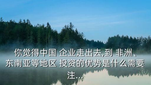 你覺得中國 企業(yè)走出去,到 非洲、東南亞等地區(qū) 投資的優(yōu)勢是什么需要注...