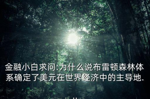 金融小白求問:為什么說布雷頓森林體系確定了美元在世界經(jīng)濟(jì)中的主導(dǎo)地...