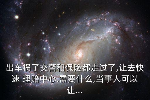 出車禍了交警和保險(xiǎn)都走過了,讓去快速 理賠中心,需要什么,當(dāng)事人可以讓...