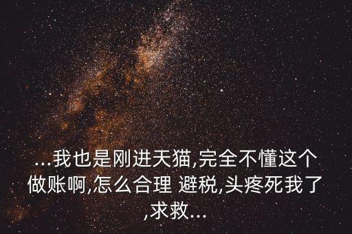 ...我也是剛進(jìn)天貓,完全不懂這個做賬啊,怎么合理 避稅,頭疼死我了,求救...