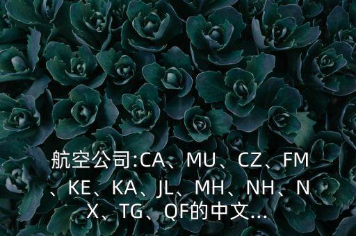  航空公司:CA、MU、CZ、FM、KE、KA、JL、MH、NH、NX、TG、QF的中文...