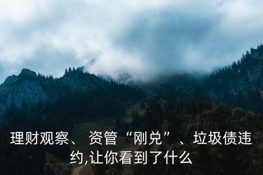 理財觀察、 資管“剛兌”、垃圾債違約,讓你看到了什么