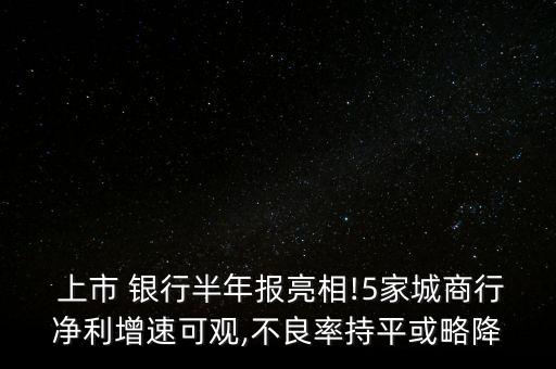  上市 銀行半年報亮相!5家城商行凈利增速可觀,不良率持平或略降