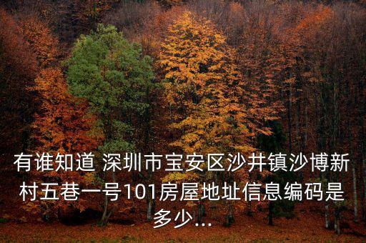 有誰知道 深圳市寶安區(qū)沙井鎮(zhèn)沙博新村五巷一號101房屋地址信息編碼是多少...