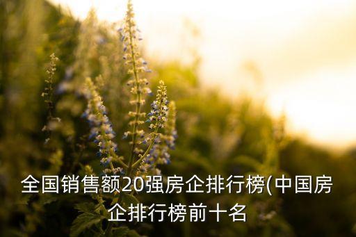 全國銷售額20強房企排行榜(中國房企排行榜前十名