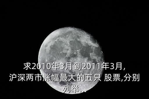 求2010年3月到2011年3月,滬深兩市漲幅最大的五只 股票,分別列舉...