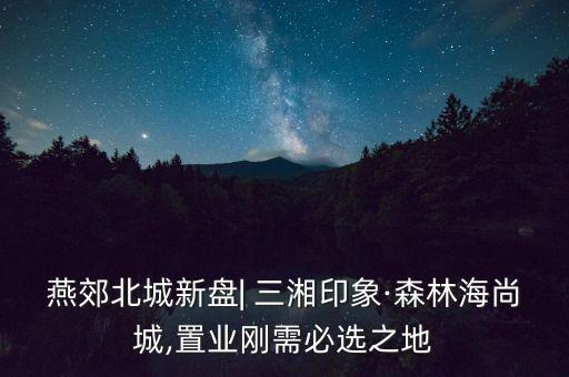 燕郊北城新盤| 三湘印象·森林海尚城,置業(yè)剛需必選之地