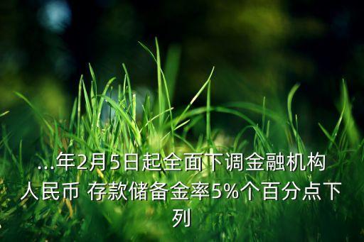 ...年2月5日起全面下調(diào)金融機(jī)構(gòu)人民幣 存款儲備金率5%個百分點(diǎn)下列