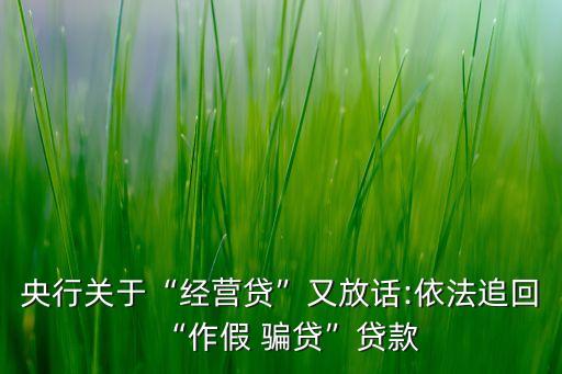 央行關(guān)于“經(jīng)營貸”又放話:依法追回“作假 騙貸”貸款