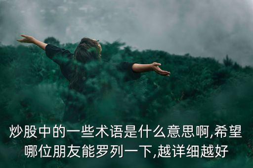 炒股中的一些術(shù)語(yǔ)是什么意思啊,希望哪位朋友能羅列一下,越詳細(xì)越好