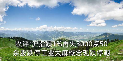 收評:滬指跌1%再失3000點(diǎn)50余股跌停工業(yè)大麻概念現(xiàn)跌停潮