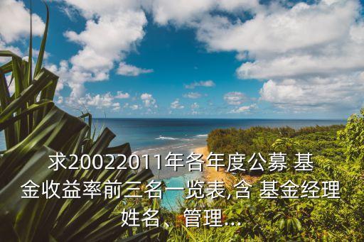 求20022011年各年度公募 基金收益率前三名一覽表,含 基金經(jīng)理姓名、管理...