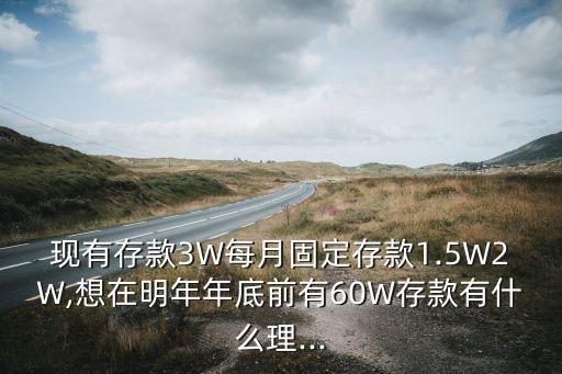 現(xiàn)有存款3W每月固定存款1.5W2W,想在明年年底前有60W存款有什么理...