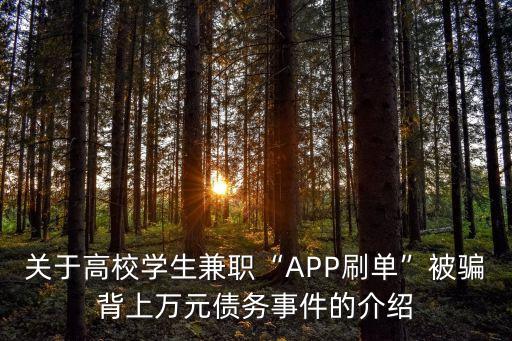 關(guān)于高校學(xué)生兼職“APP刷單”被騙背上萬元債務(wù)事件的介紹