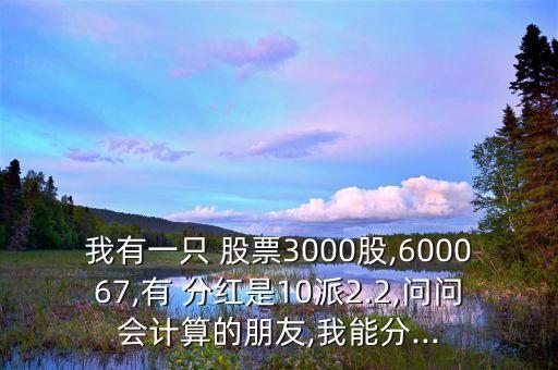 我有一只 股票3000股,600067,有 分紅是10派2.2,問(wèn)問(wèn)會(huì)計(jì)算的朋友,我能分...