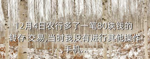 12月4日農(nóng)行多了一筆80塊錢的 轉(zhuǎn)存 交易,當(dāng)時(shí)我沒有進(jìn)行其他操作,手機(jī)...