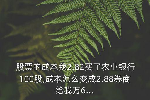  股票的成本我2.82買了農(nóng)業(yè)銀行100股,成本怎么變成2.88券商給我萬6...