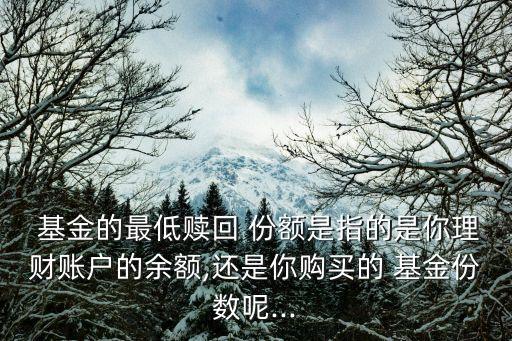  基金的最低贖回 份額是指的是你理財(cái)賬戶的余額,還是你購(gòu)買的 基金份數(shù)呢...