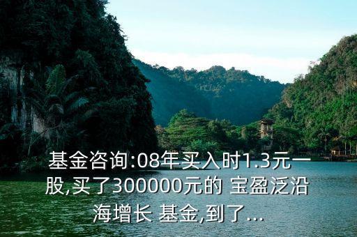  基金咨詢:08年買入時(shí)1.3元一股,買了300000元的 寶盈泛沿海增長(zhǎng) 基金,到了...