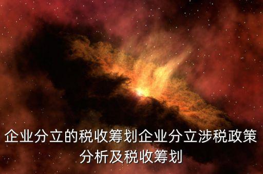 企業(yè)分立的稅收籌劃企業(yè)分立涉稅政策分析及稅收籌劃