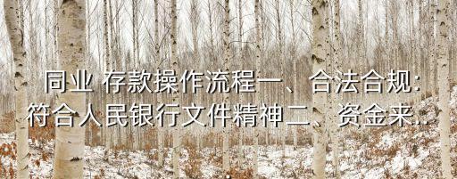  同業(yè) 存款操作流程一、合法合規(guī):符合人民銀行文件精神二、資金來(lái)...