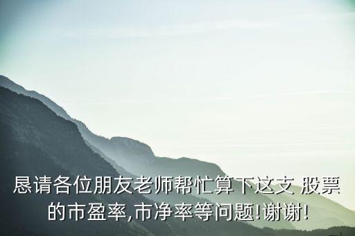 懇請各位朋友老師幫忙算下這支 股票的市盈率,市凈率等問題!謝謝!