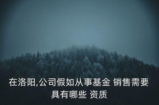 在洛陽,公司假如從事基金 銷售需要具有哪些 資質