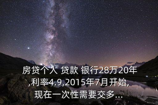  房貸個(gè)人 貸款 銀行28萬(wàn)20年,利率4.9,2015年7月開(kāi)始,現(xiàn)在一次性需要交多...