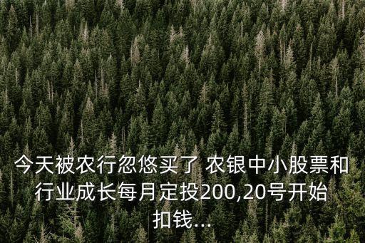 今天被農(nóng)行忽悠買了 農(nóng)銀中小股票和行業(yè)成長每月定投200,20號開始扣錢...