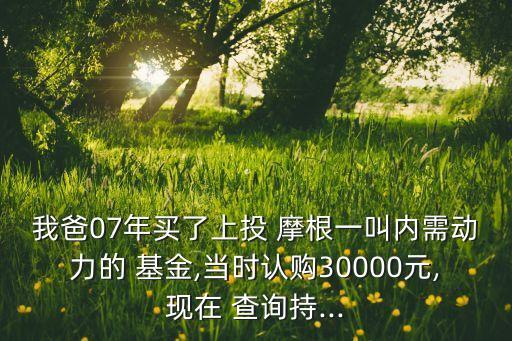 我爸07年買了上投 摩根一叫內(nèi)需動(dòng)力的 基金,當(dāng)時(shí)認(rèn)購(gòu)30000元,現(xiàn)在 查詢持...